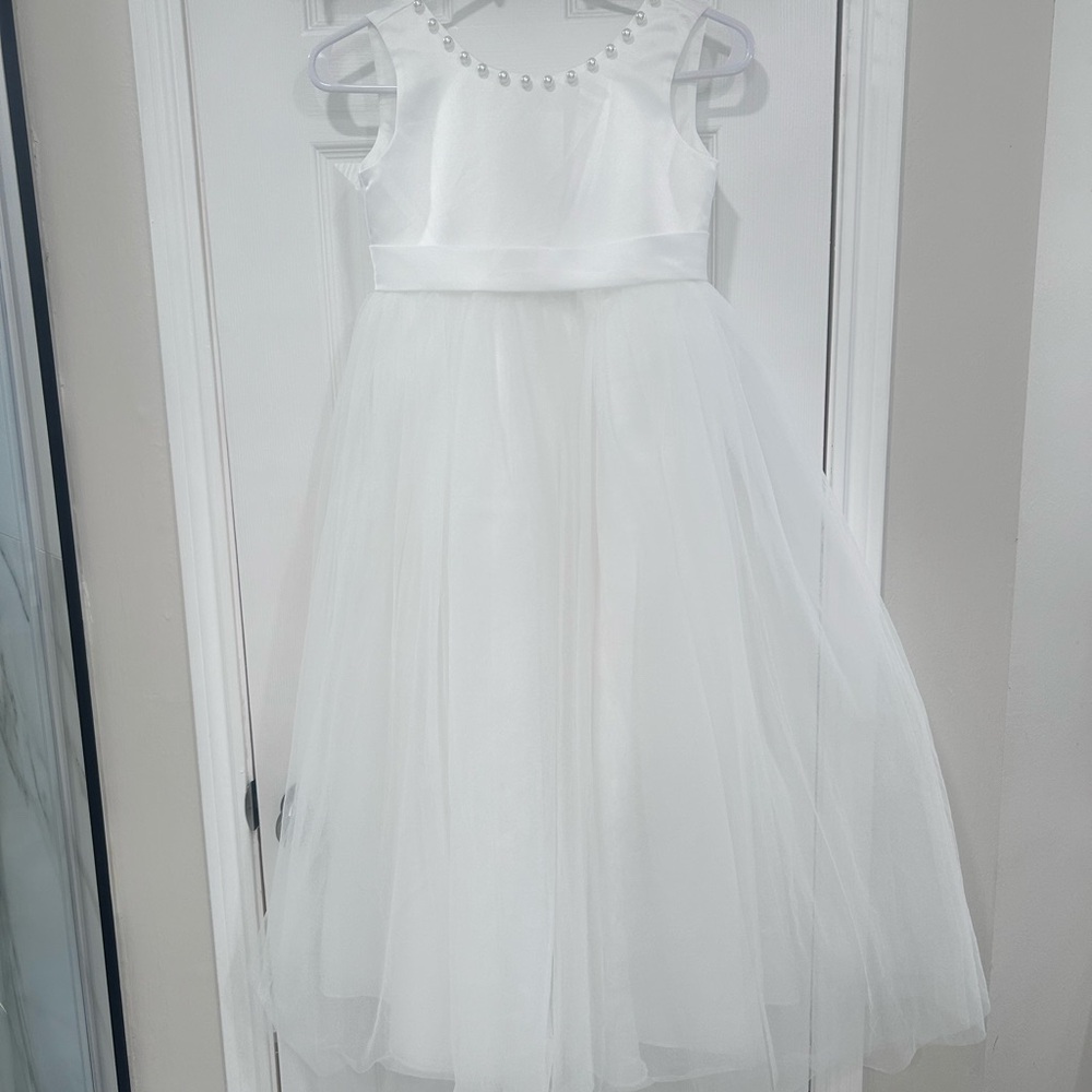 White Puff Sleeve Crew Neck Wedding Gown